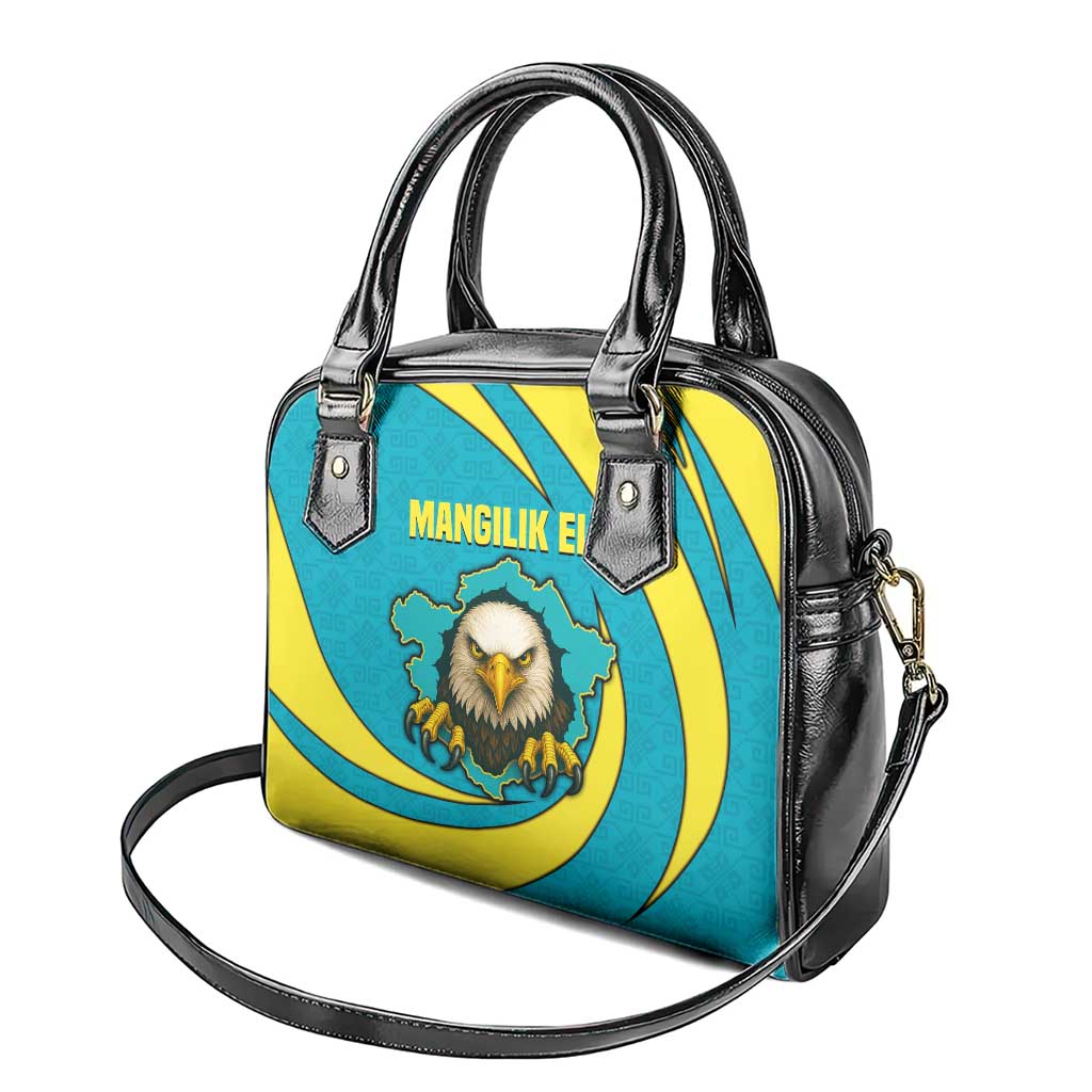 Kazakhstan National Flag Shoulder Handbag with Mangilik El Bald Eagle and Blue Tribal Pattern TS04