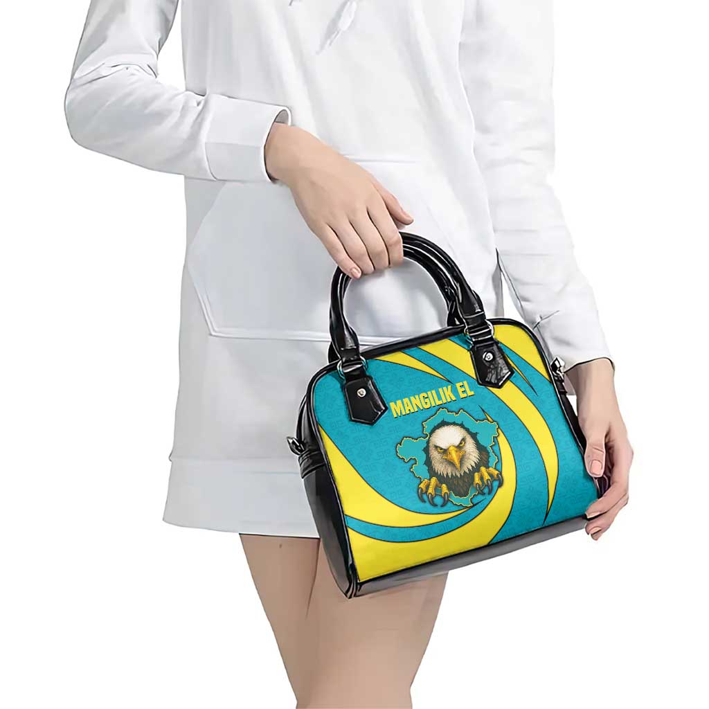 Kazakhstan National Flag Shoulder Handbag with Mangilik El Bald Eagle and Blue Tribal Pattern TS04