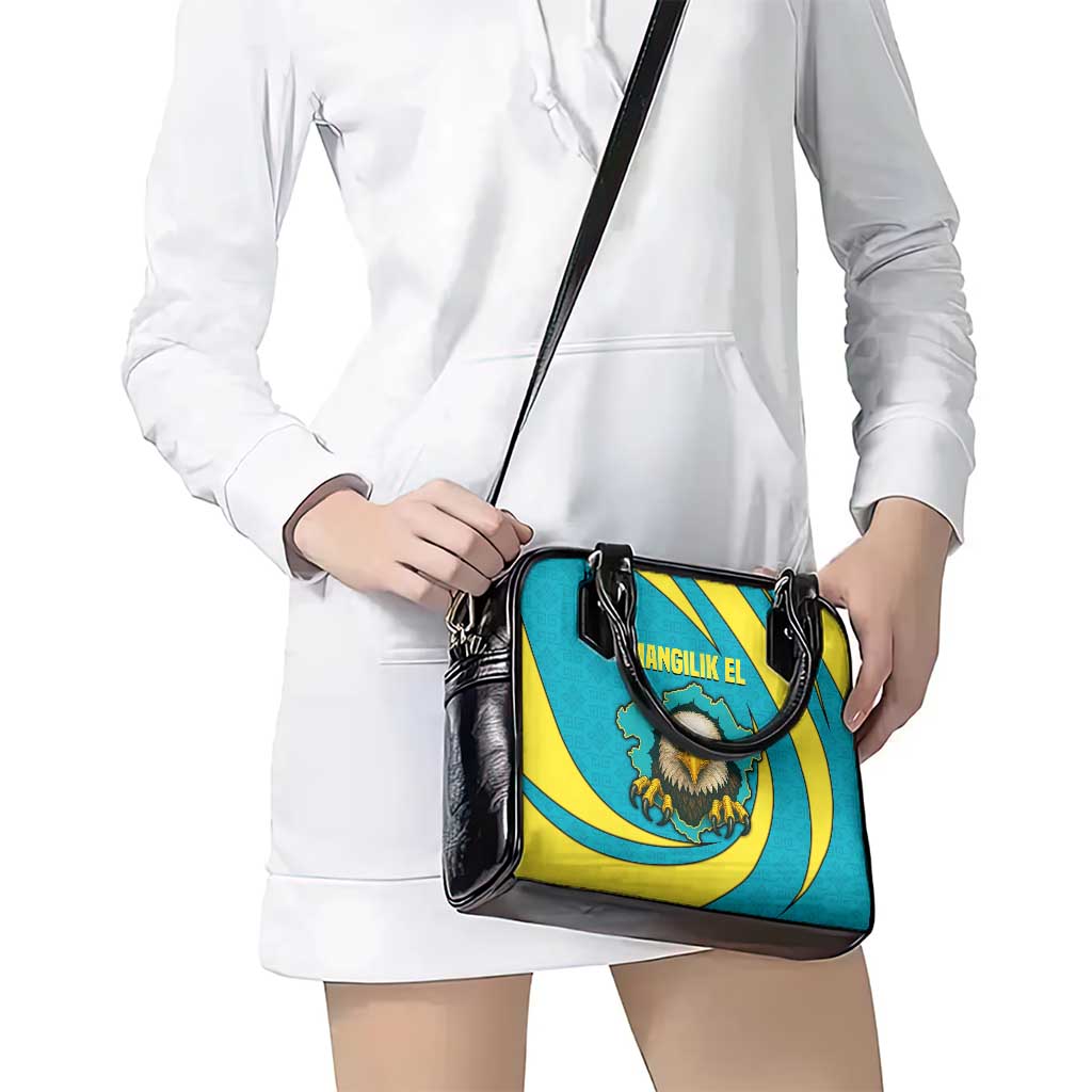 Kazakhstan National Flag Shoulder Handbag with Mangilik El Bald Eagle and Blue Tribal Pattern TS04