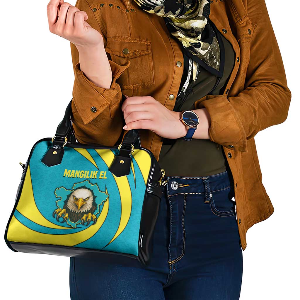 Kazakhstan National Flag Shoulder Handbag with Mangilik El Bald Eagle and Blue Tribal Pattern TS04