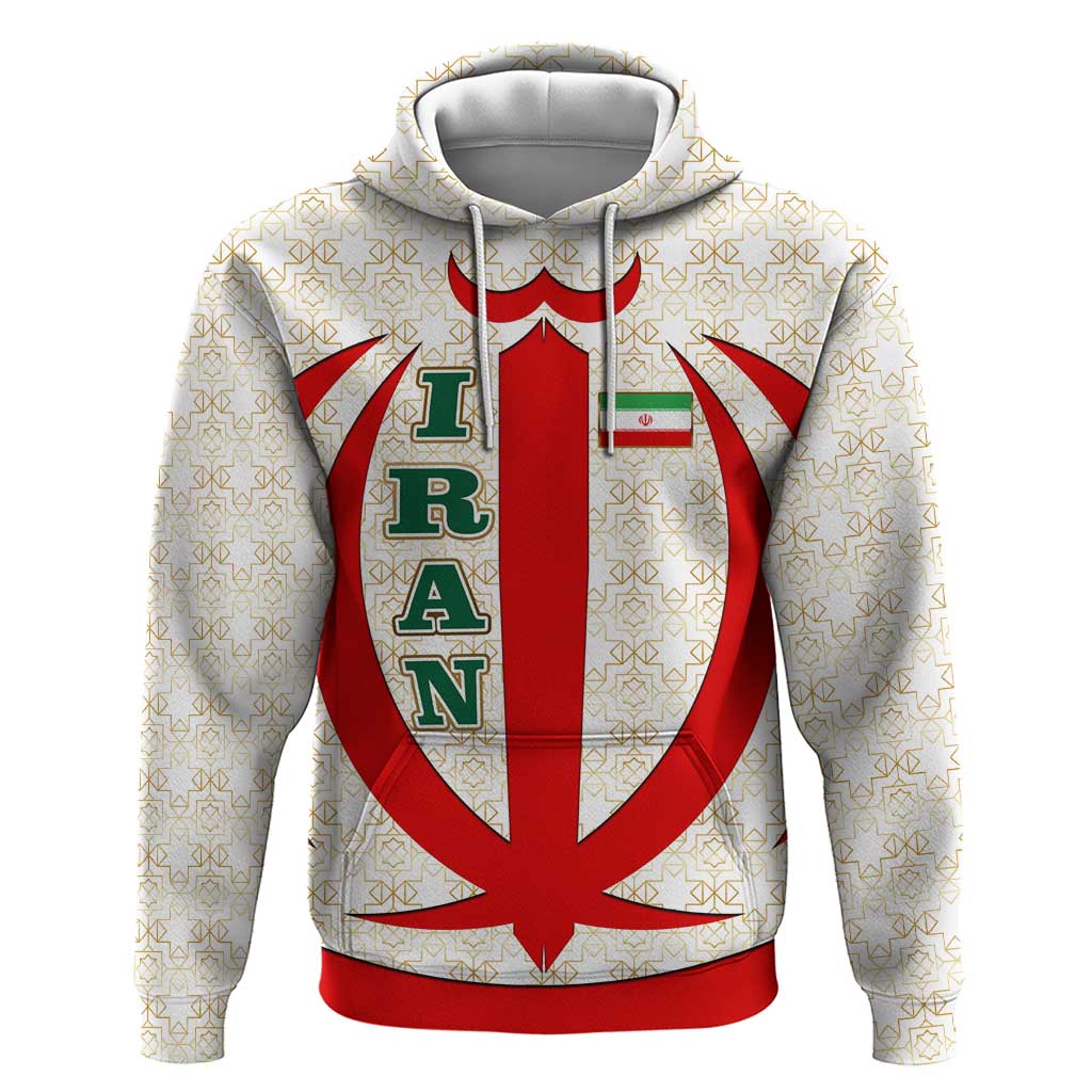 Iran Flag Pattern Hoodie with Bold Red National Emblem Design TS04