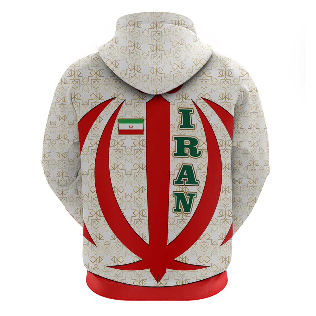 Iran Flag Pattern Hoodie with Bold Red National Emblem Design TS04