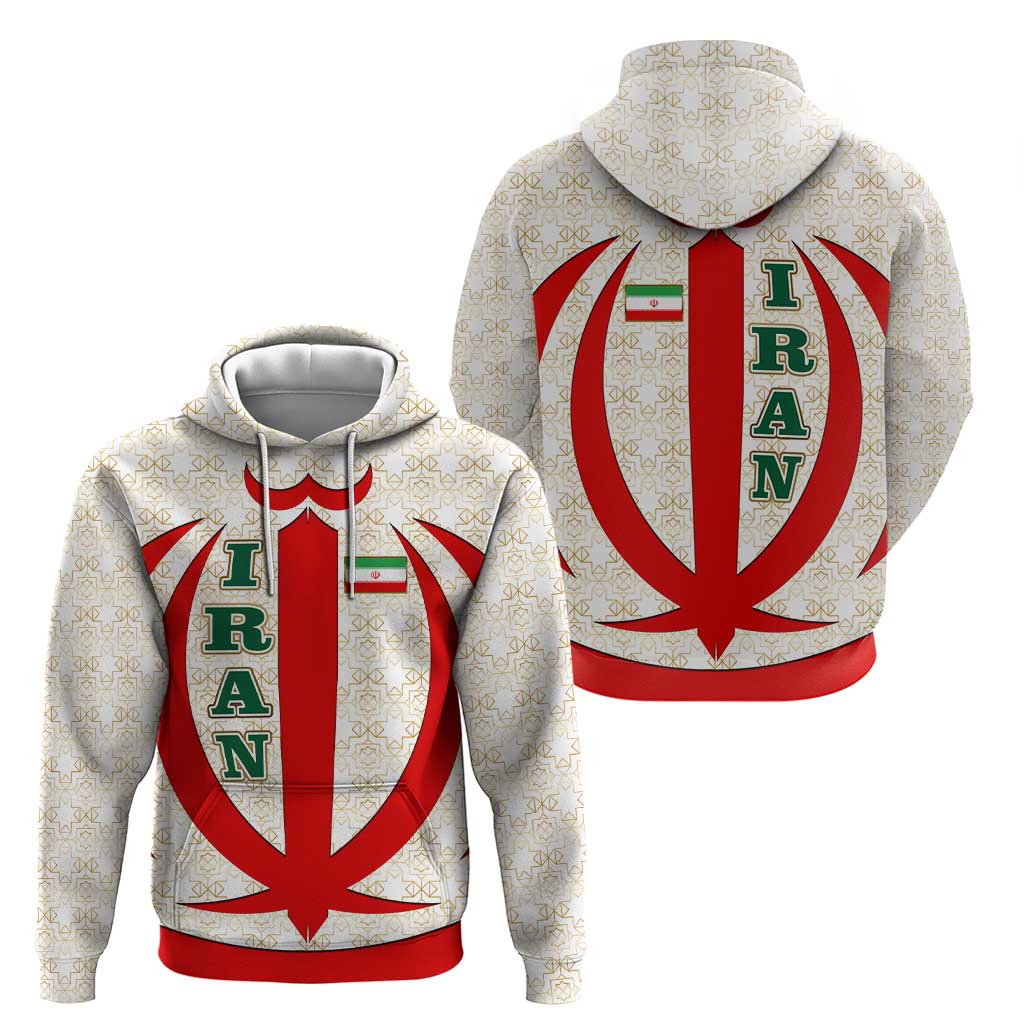 Iran Flag Pattern Hoodie with Bold Red National Emblem Design TS04