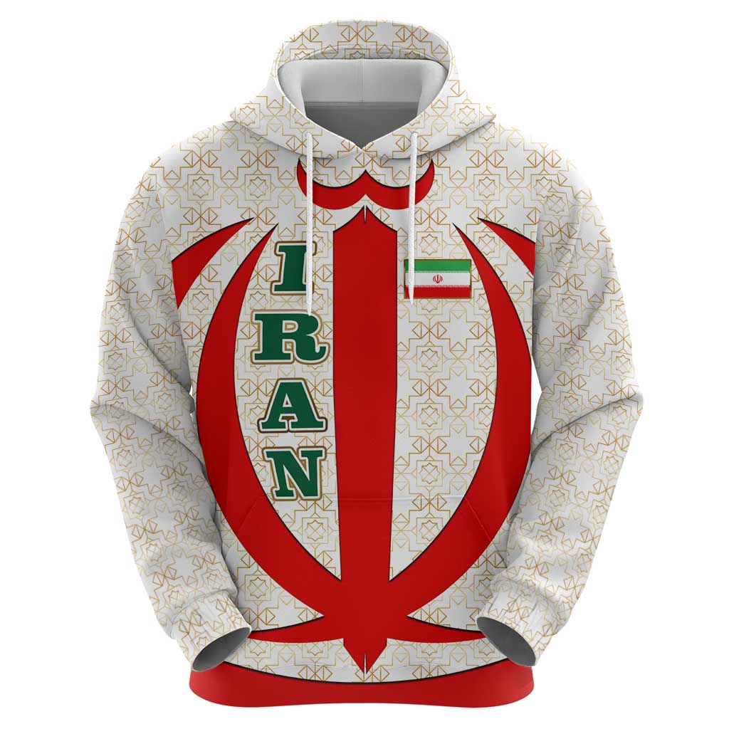 Iran Flag Pattern Hoodie with Bold Red National Emblem Design TS04