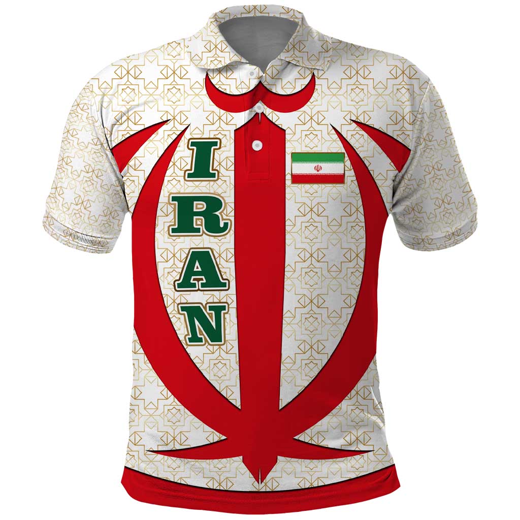 Iran Flag Pattern Polo Shirt with Bold Red National Emblem Design TS04