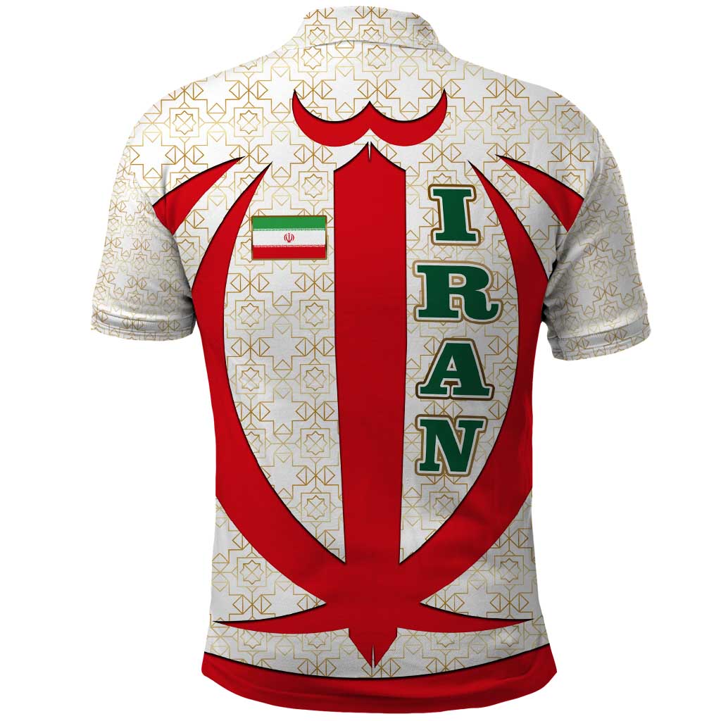 Iran Flag Pattern Polo Shirt with Bold Red National Emblem Design TS04