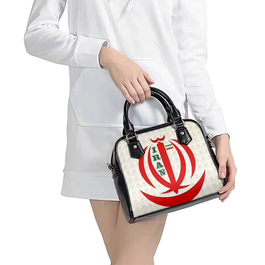 Iran Flag Pattern Shoulder Handbag with Bold Red National Emblem Design TS04
