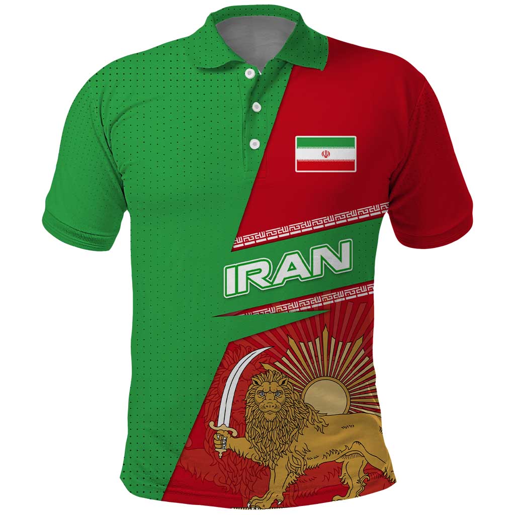 Iran National Heritage Polo Shirt with Lion and Sun Emblem and Royal Coat of Arms TS04