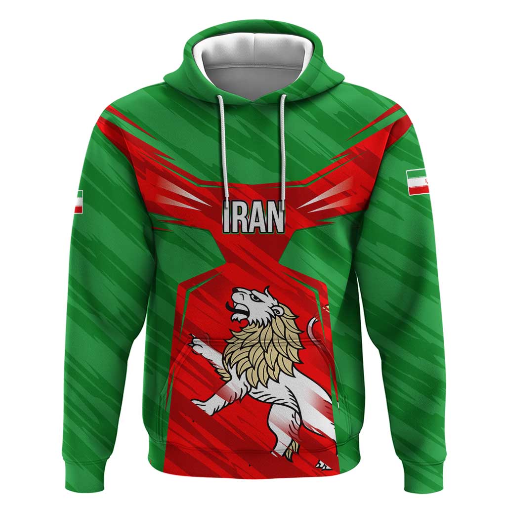 Iran National Pride Hoodie with Bold Lion Crest and Country Silhouette TS04