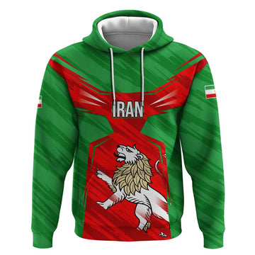 Iran National Pride Hoodie with Bold Lion Crest and Country Silhouette TS04