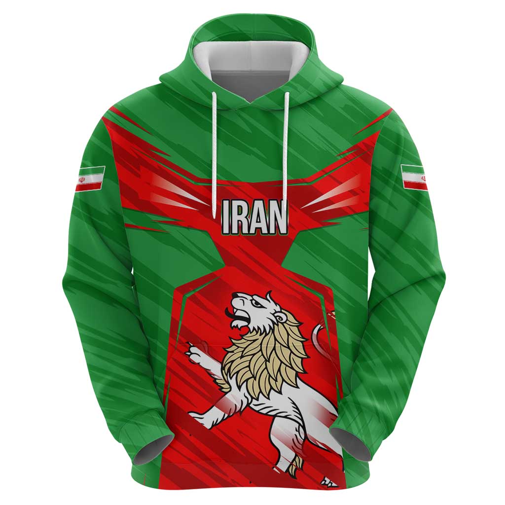 Iran National Pride Hoodie with Bold Lion Crest and Country Silhouette TS04