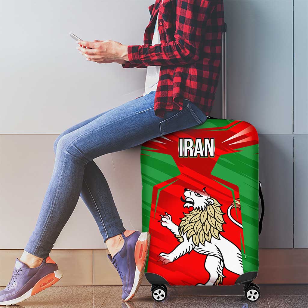 Iran National Pride Luggage Cover with Bold Lion Crest and Country Silhouette TS04
