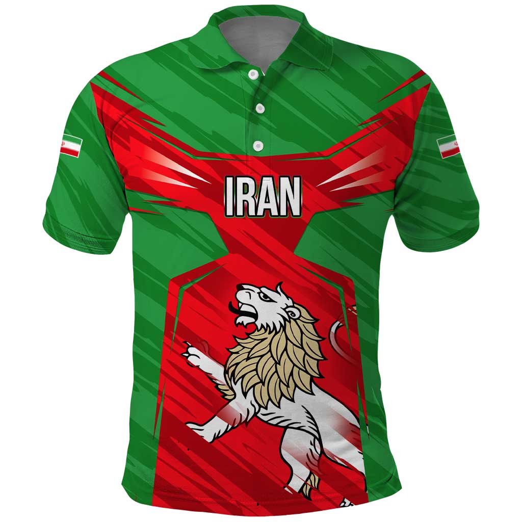 Iran National Pride Polo Shirt with Bold Lion Crest and Country Silhouette TS04