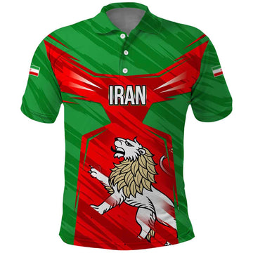 Iran National Pride Polo Shirt with Bold Lion Crest and Country Silhouette TS04