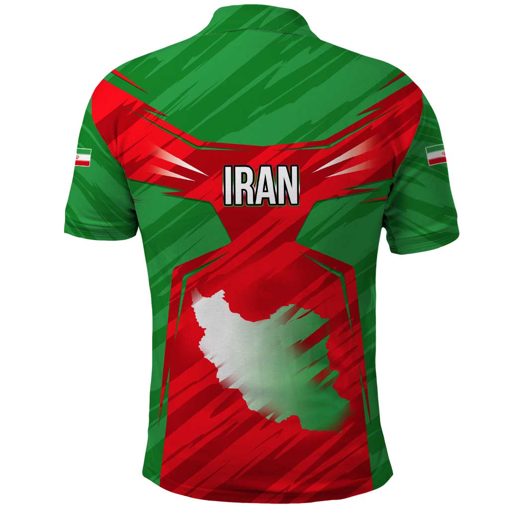 Iran National Pride Polo Shirt with Bold Lion Crest and Country Silhouette TS04