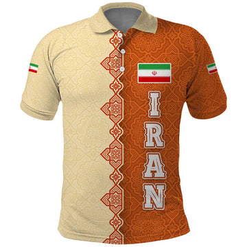 Iran Heritage Polo Shirt with Traditional Pattern and Royal Emblem Design TS04
