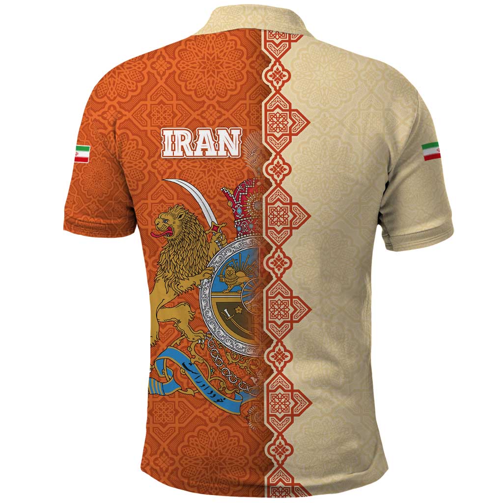 Iran Heritage Polo Shirt with Traditional Pattern and Royal Emblem Design TS04