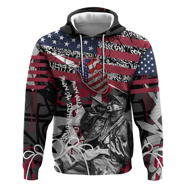 Hip Hop Graffiti Hoodie with Rapper Portrait and American Flag Street Art TS04