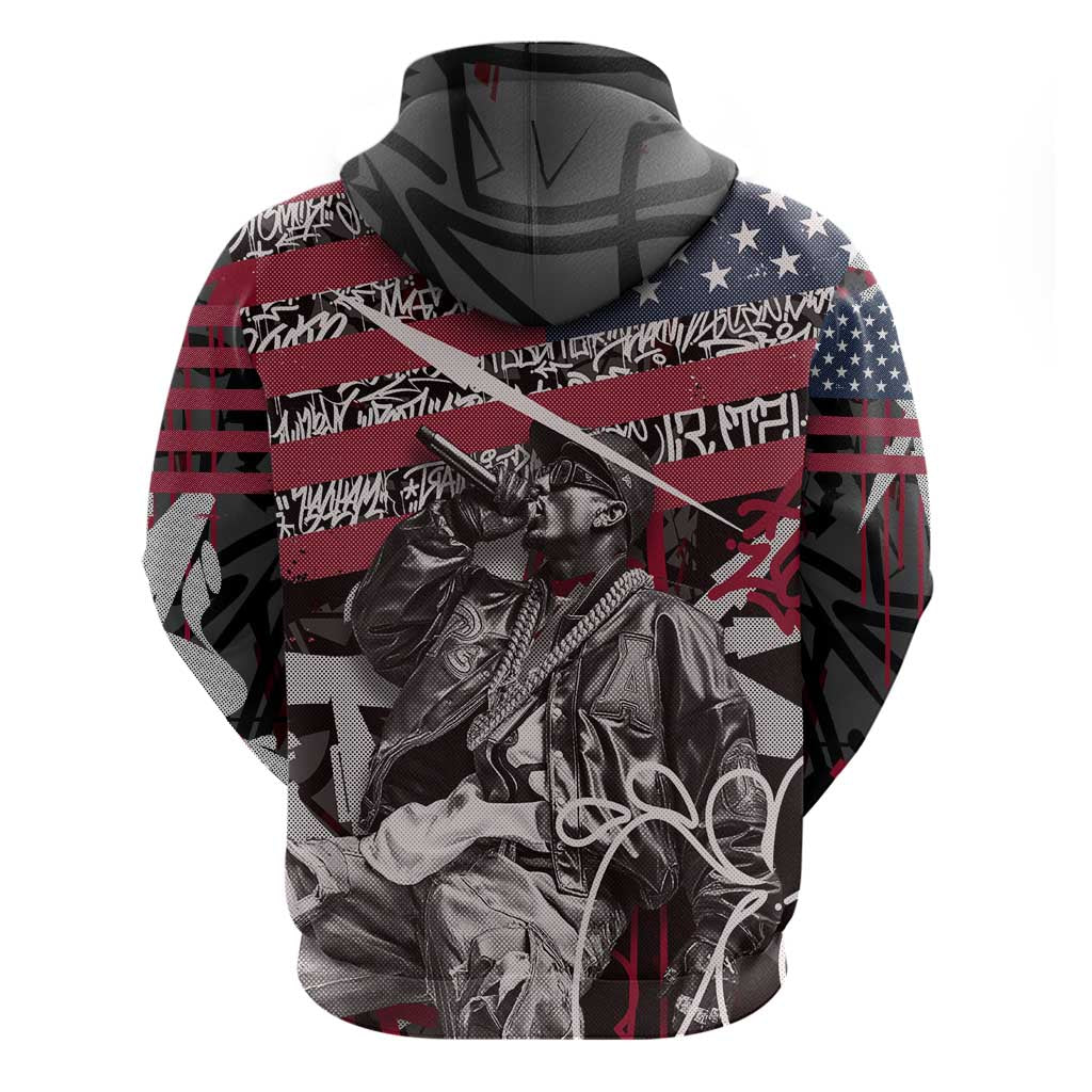 Hip Hop Graffiti Hoodie with Rapper Portrait and American Flag Street Art TS04