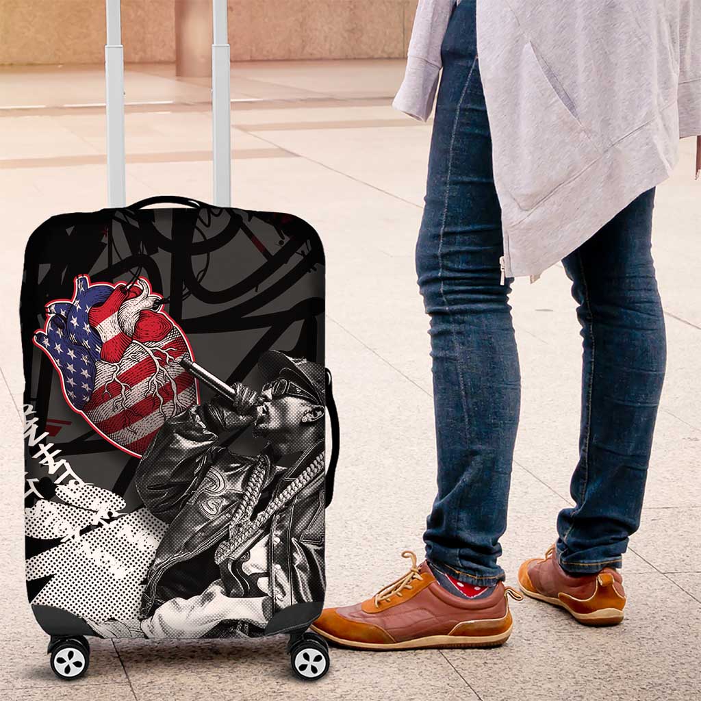 Hip Hop Graffiti Luggage Cover with Rapper Portrait and American Flag Street Art TS04