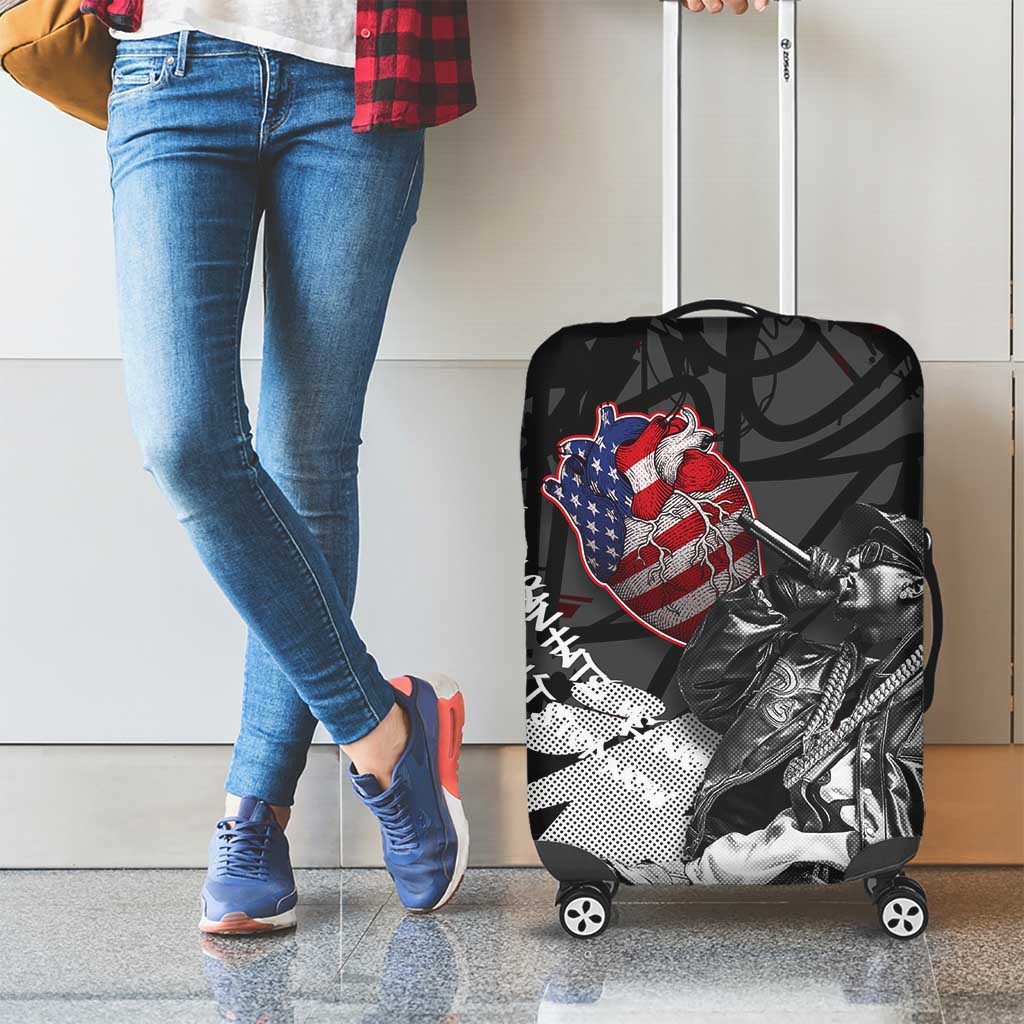 Hip Hop Graffiti Luggage Cover with Rapper Portrait and American Flag Street Art TS04