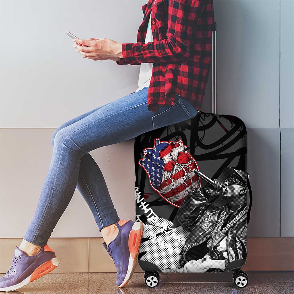 Hip Hop Graffiti Luggage Cover with Rapper Portrait and American Flag Street Art TS04