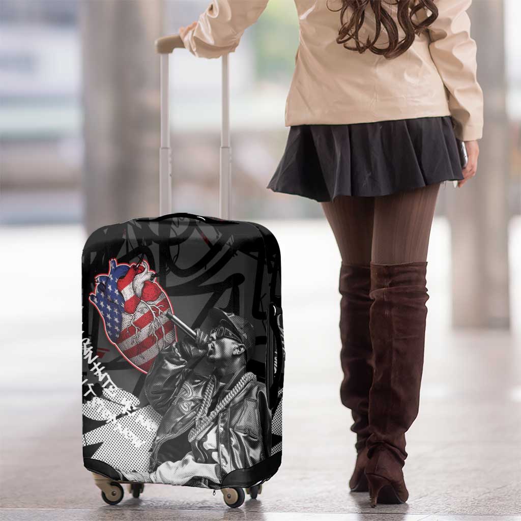 Hip Hop Graffiti Luggage Cover with Rapper Portrait and American Flag Street Art TS04