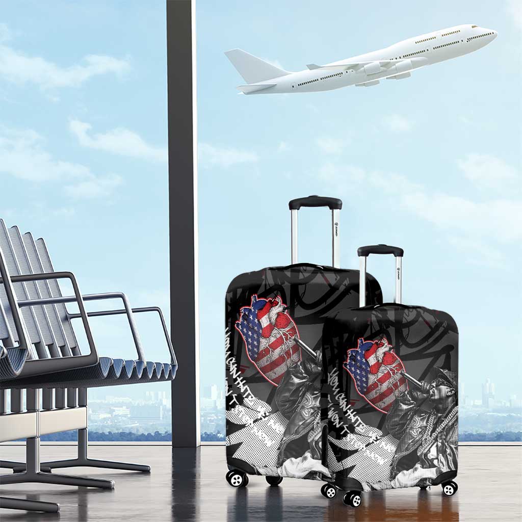 Hip Hop Graffiti Luggage Cover with Rapper Portrait and American Flag Street Art TS04