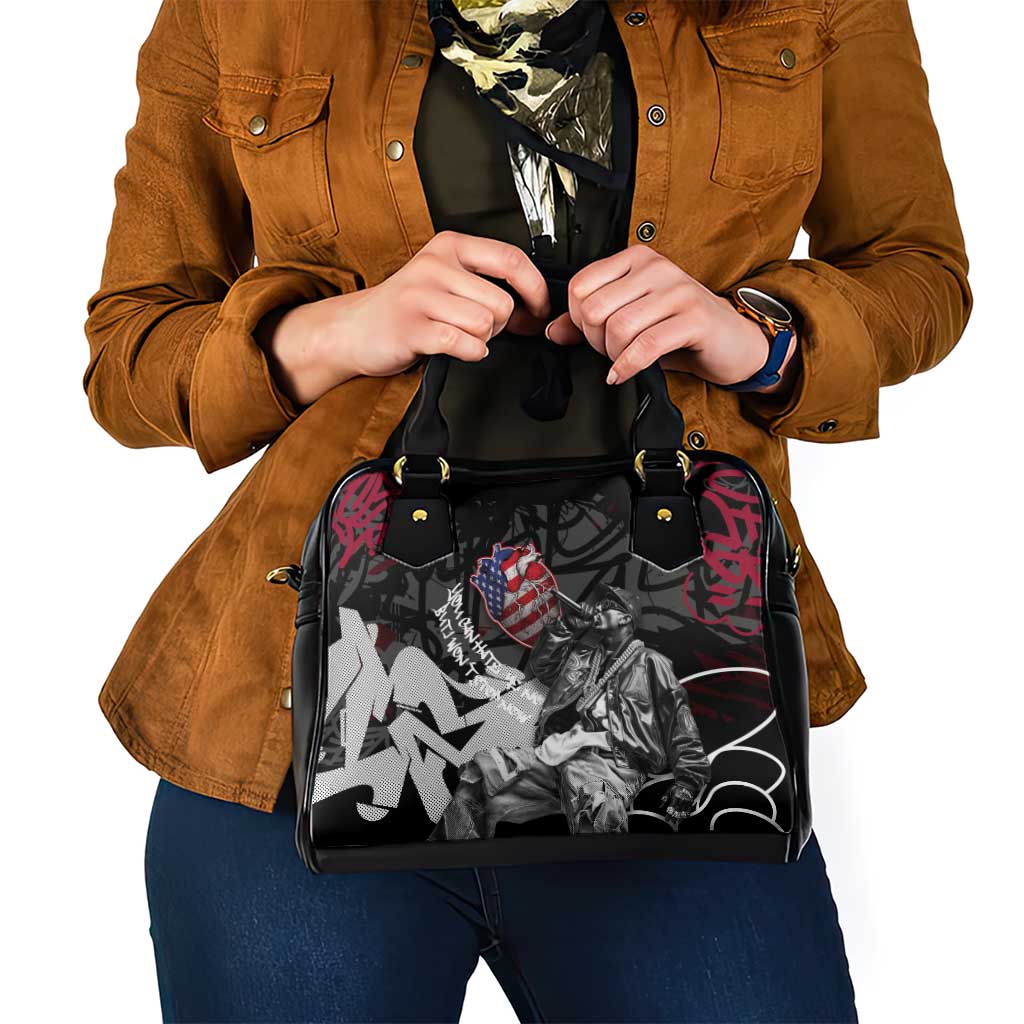 Hip Hop Graffiti Shoulder Handbag with Rapper Portrait and American Flag Street Art TS04