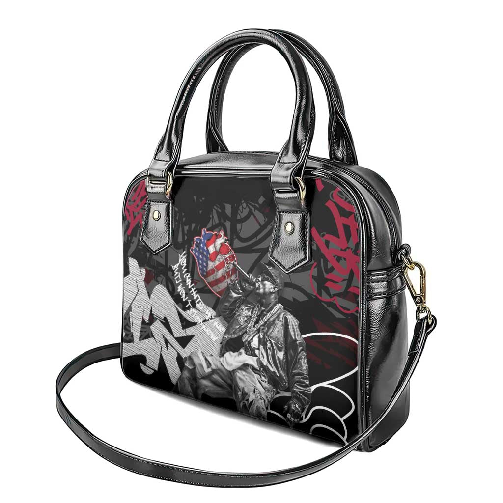 Hip Hop Graffiti Shoulder Handbag with Rapper Portrait and American Flag Street Art TS04