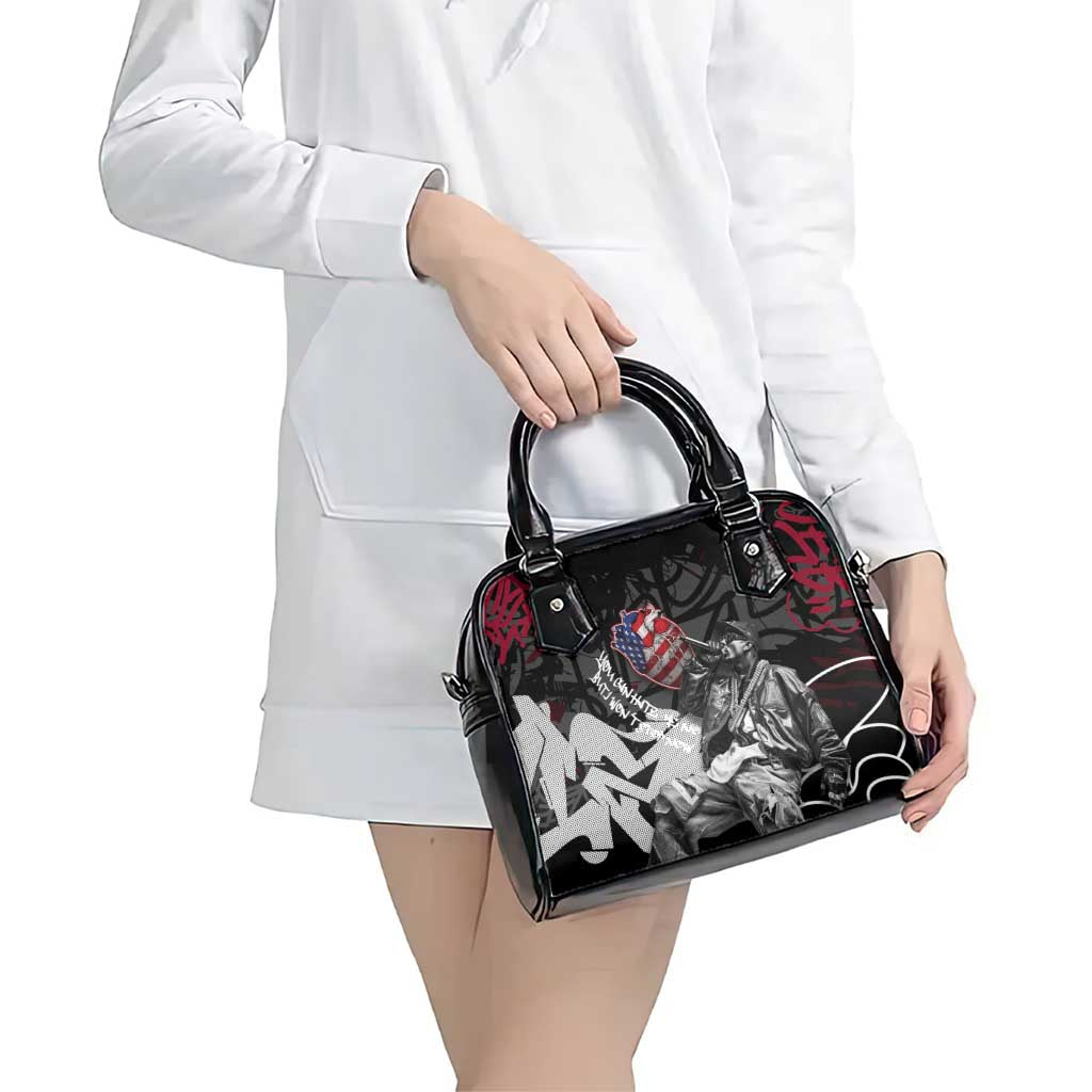 Hip Hop Graffiti Shoulder Handbag with Rapper Portrait and American Flag Street Art TS04