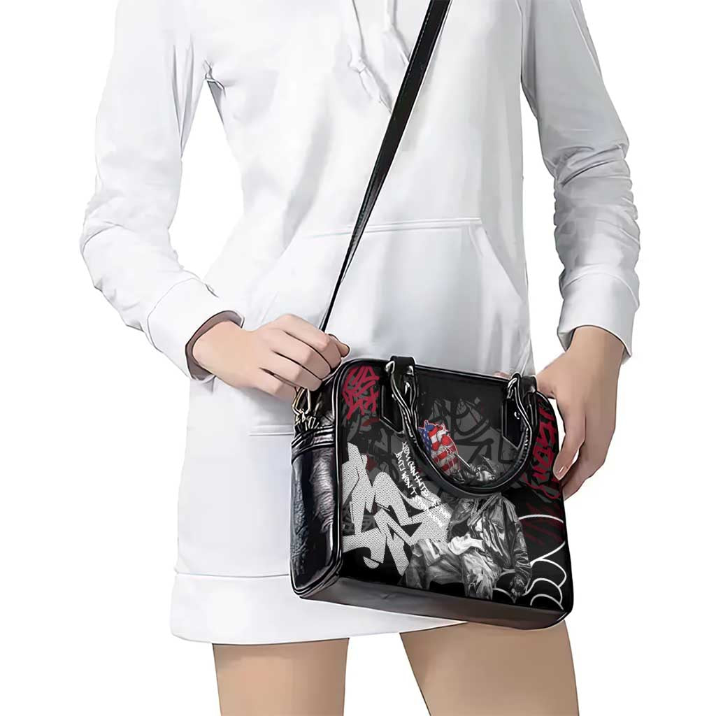 Hip Hop Graffiti Shoulder Handbag with Rapper Portrait and American Flag Street Art TS04
