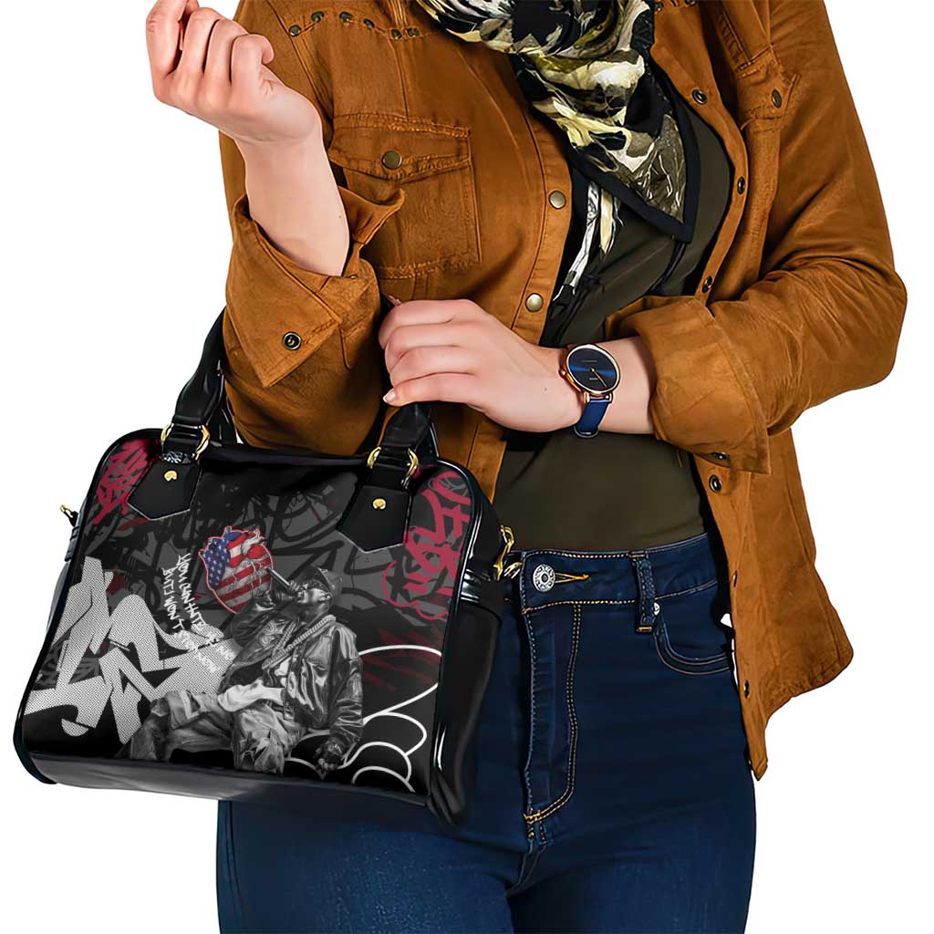 Hip Hop Graffiti Shoulder Handbag with Rapper Portrait and American Flag Street Art TS04