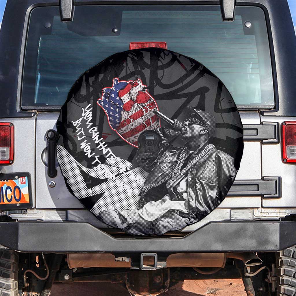 Hip Hop Graffiti Spare Tire Cover with Rapper Portrait and American Flag Street Art TS04