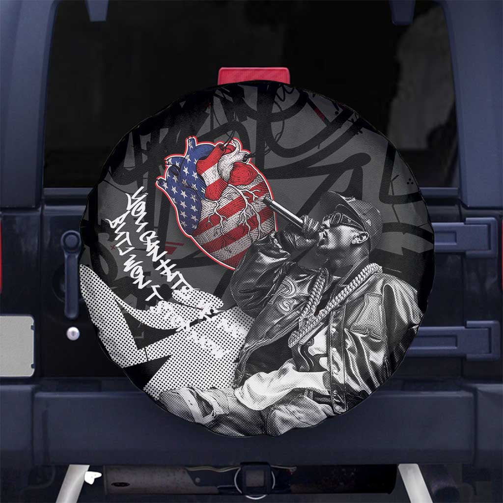 Hip Hop Graffiti Spare Tire Cover with Rapper Portrait and American Flag Street Art TS04