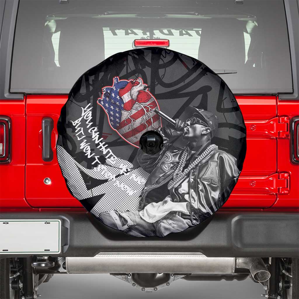 Hip Hop Graffiti Spare Tire Cover with Rapper Portrait and American Flag Street Art TS04