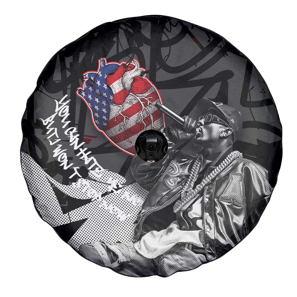 Hip Hop Graffiti Spare Tire Cover with Rapper Portrait and American Flag Street Art TS04