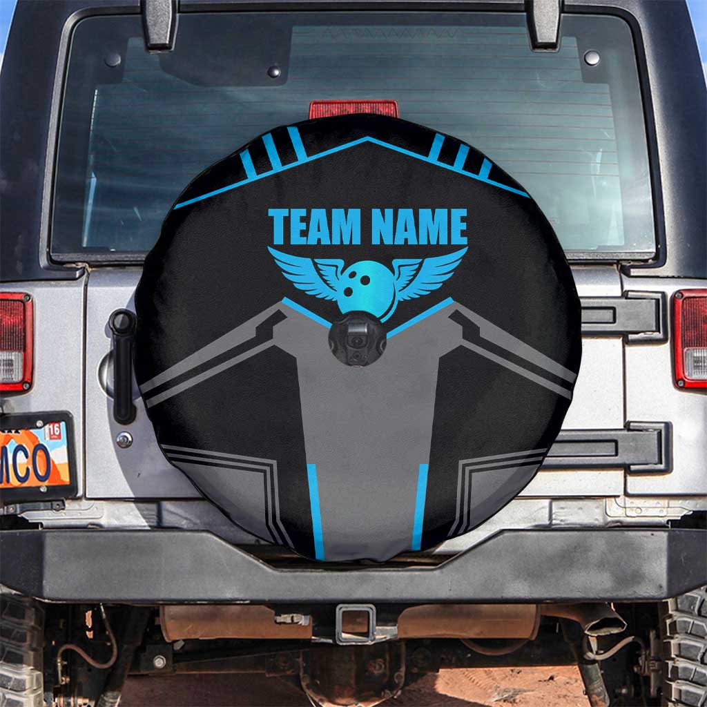 Custom Bowling Team Spare Tire Cover with Blue Bowling Pin Heartbeat Graphic and Winged Emblem TS04