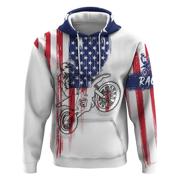 Motocross Rider Graphic Dirtbike Racing Hoodie with Distressed American Flag and Custom Number TS04