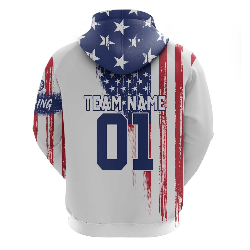 Motocross Rider Graphic Dirtbike Racing Hoodie with Distressed American Flag and Custom Number TS04