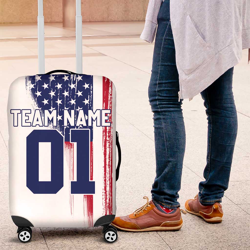Motocross Rider Graphic Dirtbike Racing Luggage Cover with Distressed American Flag and Custom Number TS04