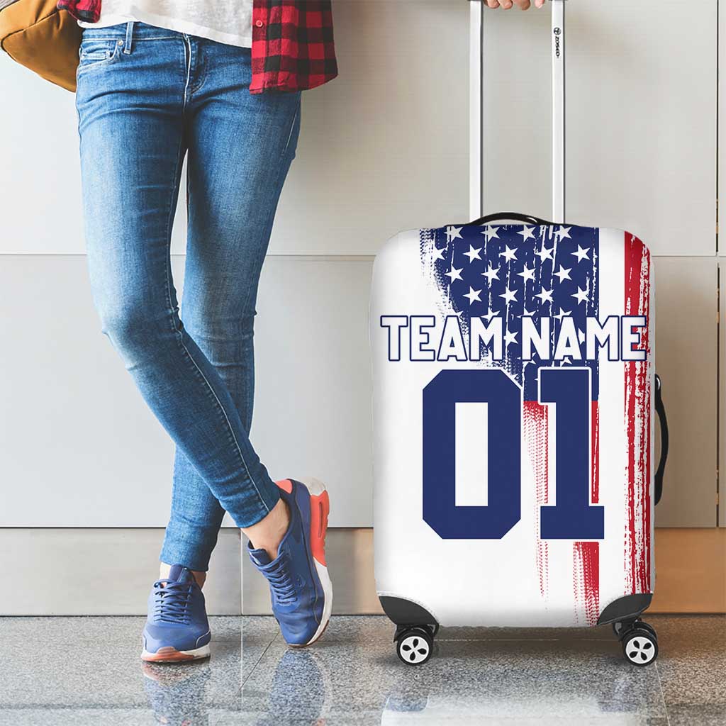 Motocross Rider Graphic Dirtbike Racing Luggage Cover with Distressed American Flag and Custom Number TS04