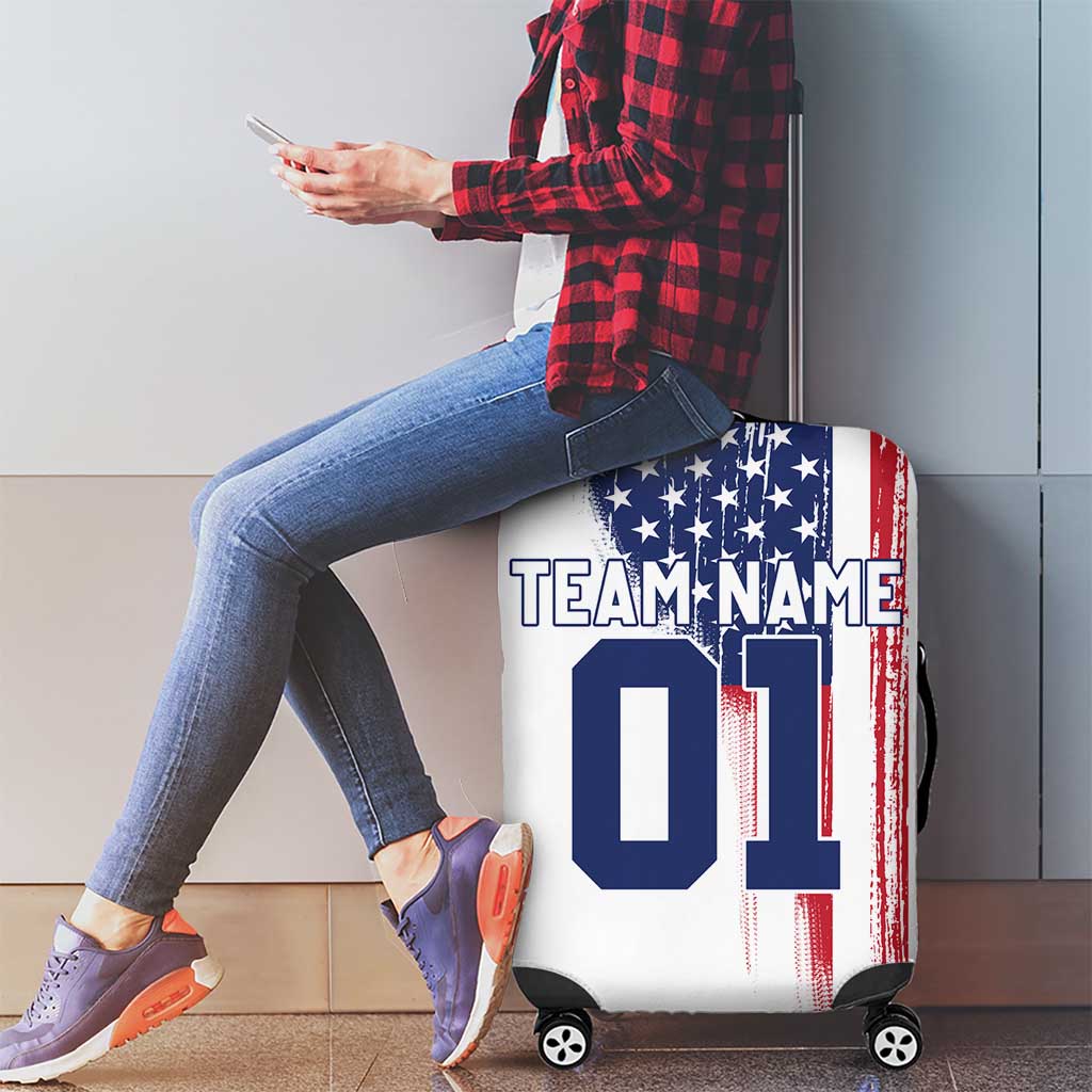 Motocross Rider Graphic Dirtbike Racing Luggage Cover with Distressed American Flag and Custom Number TS04
