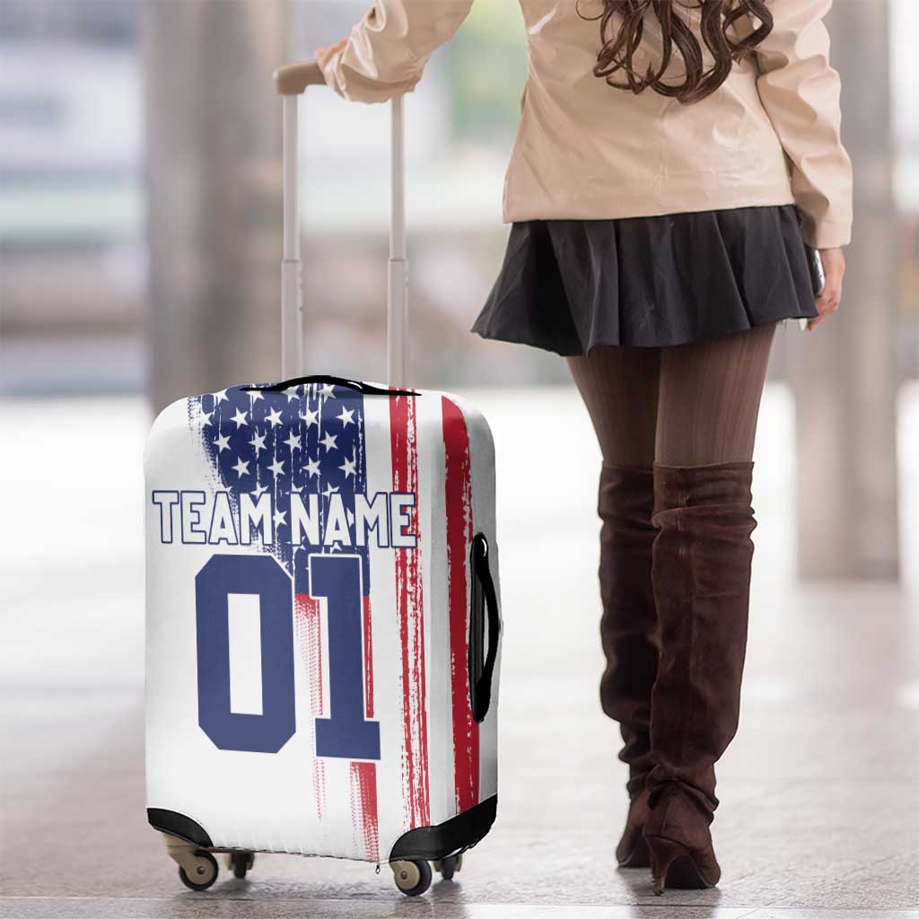 Motocross Rider Graphic Dirtbike Racing Luggage Cover with Distressed American Flag and Custom Number TS04