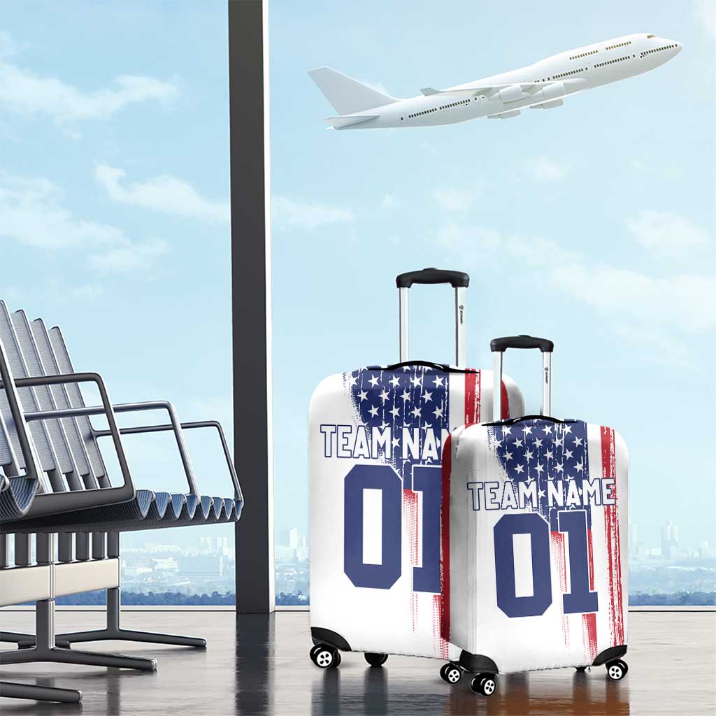 Motocross Rider Graphic Dirtbike Racing Luggage Cover with Distressed American Flag and Custom Number TS04