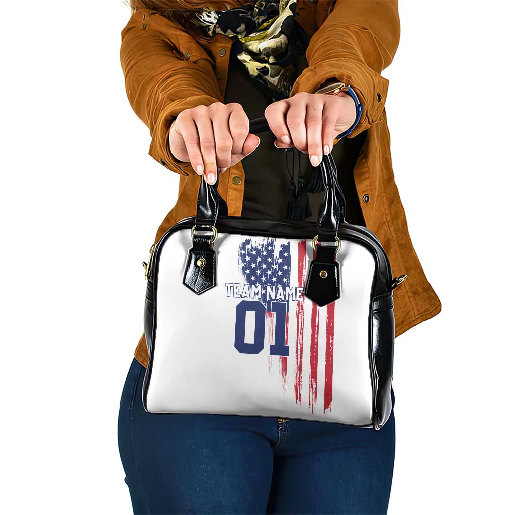 Motocross Rider Graphic Dirtbike Racing Shoulder Handbag with Distressed American Flag and Custom Number TS04