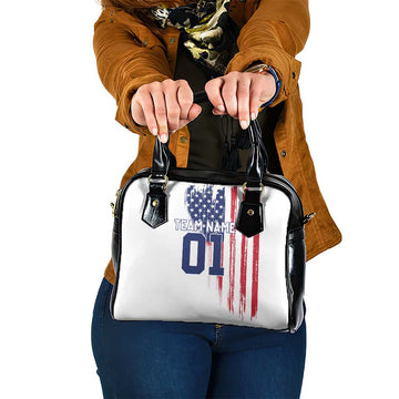 Motocross Rider Graphic Dirtbike Racing Shoulder Handbag with Distressed American Flag and Custom Number TS04