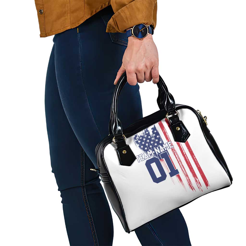 Motocross Rider Graphic Dirtbike Racing Shoulder Handbag with Distressed American Flag and Custom Number TS04