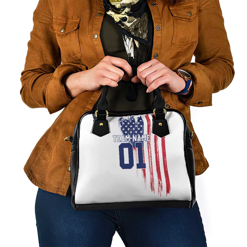 Motocross Rider Graphic Dirtbike Racing Shoulder Handbag with Distressed American Flag and Custom Number TS04