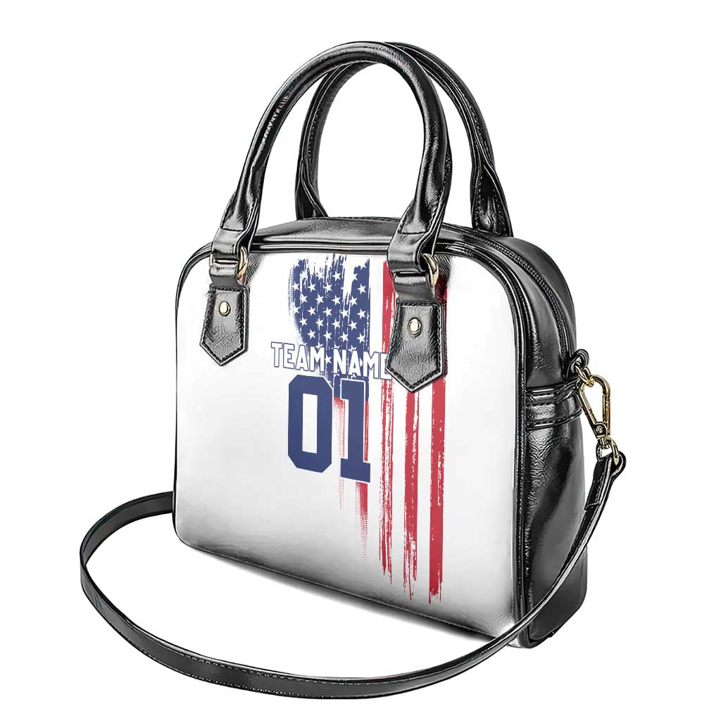 Motocross Rider Graphic Dirtbike Racing Shoulder Handbag with Distressed American Flag and Custom Number TS04